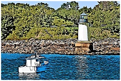 Boat Moored in Front of Fort Pickering Light -Digital Painting